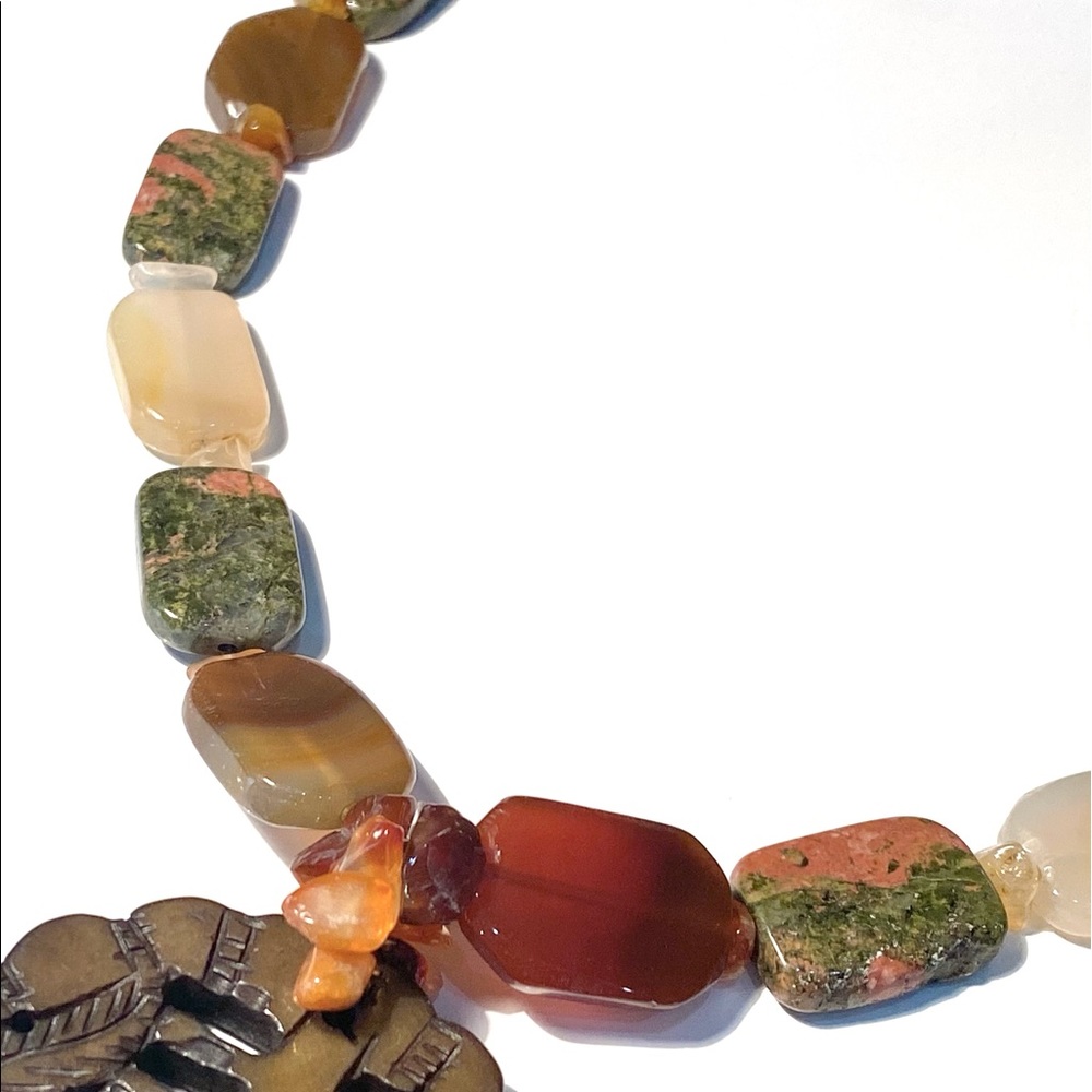 Carved Asian Medallion Necklace w/ Gemstone Beads - Picture 9 of 16